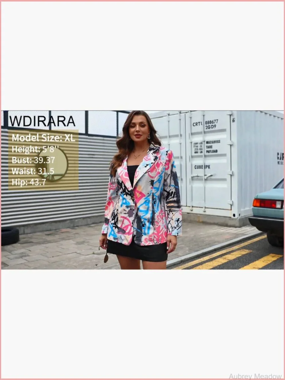 Plus Size Lapel Collar Open Front Graffiti Graphic Button Blazer Jacket